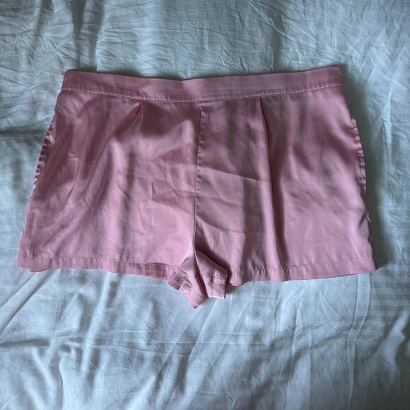 PJ SET - La Vie en Rose Satin Crop Button-Down Shirt and Satin Shorts Candy Pink - Picture 7 of 11